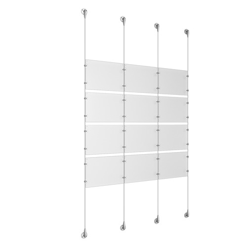 (12) 11'' Width x 8-1/2'' Height Clear Acrylic Frame & (4) Aluminum Clear Anodized Adjustable Angle Signature Cable Systems with (16) Single-Sided Panel Grippers (16) Double-Sided Panel Grippers