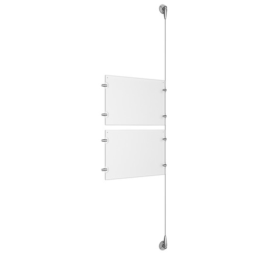 (2) 11'' Width x 8-1/2'' Height Clear Acrylic Frame & (1) Aluminum Clear Anodized Adjustable Angle Signature Cable Systems with (4) Single-Sided Panel Grippers (4) Double-Sided Panel Grippers
