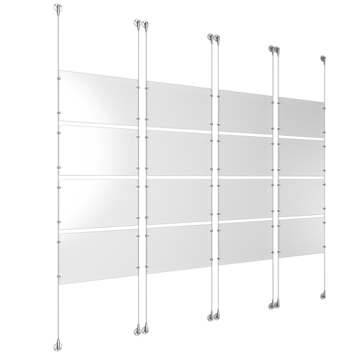 (16) 17'' Width x 11'' Height Clear Acrylic Frame & (8) Aluminum Clear Anodized Adjustable Angle Signature Cable Systems with (64) Single-Sided Panel Grippers