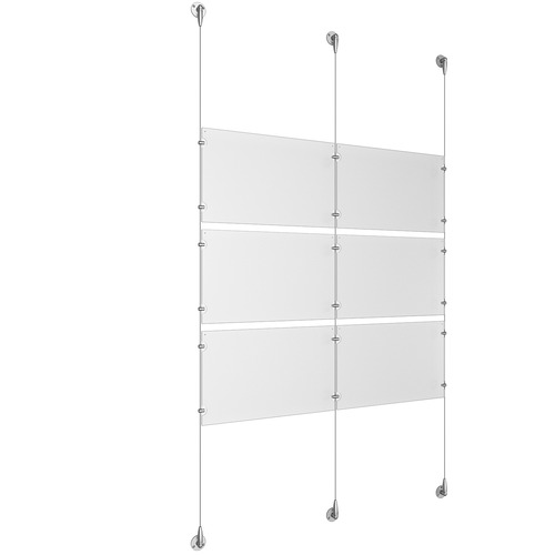 (6) 17'' Width x 11'' Height Clear Acrylic Frame & (3) Aluminum Clear Anodized Adjustable Angle Signature Cable Systems with (12) Single-Sided Panel Grippers (6) Double-Sided Panel Grippers