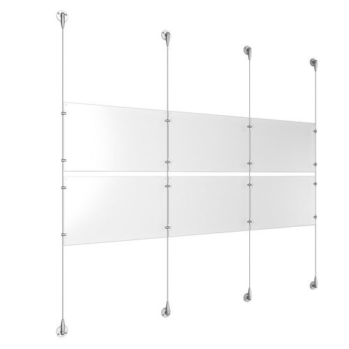 (6) 17'' Width x 11'' Height Clear Acrylic Frame & (4) Aluminum Clear Anodized Adjustable Angle Signature Cable Systems with (8) Single-Sided Panel Grippers (8) Double-Sided Panel Grippers