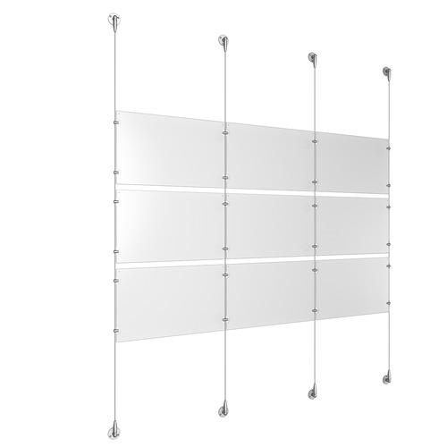 (9) 17'' Width x 11'' Height Clear Acrylic Frame & (4) Aluminum Clear Anodized Adjustable Angle Signature Cable Systems with (12) Single-Sided Panel Grippers (12) Double-Sided Panel Grippers