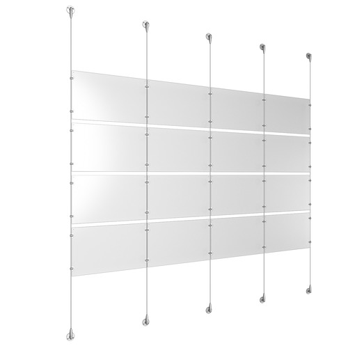 (16) 17'' Width x 11'' Height Clear Acrylic Frame & (5) Aluminum Clear Anodized Adjustable Angle Signature Cable Systems with (16) Single-Sided Panel Grippers (24) Double-Sided Panel Grippers