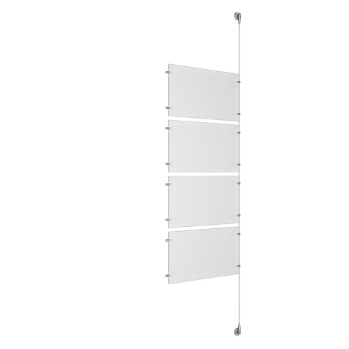 (4) 17'' Width x 11'' Height Clear Acrylic Frame & (1) Aluminum Clear Anodized Adjustable Angle Signature Cable Systems with (8) Single-Sided Panel Grippers (8) Double-Sided Panel Grippers