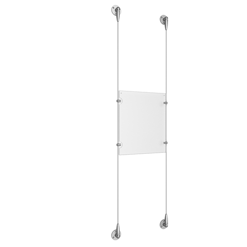 (1) 8-1/2'' Width x 11'' Height Clear Acrylic Frame & (2) Aluminum Clear Anodized Adjustable Angle Signature Cable Systems with (4) Single-Sided Panel Grippers