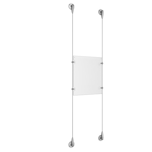 (1) 8-1/2'' Width x 11'' Height Clear Acrylic Frame & (2) Aluminum Clear Anodized Adjustable Angle Signature Cable Systems with (4) Single-Sided Panel Grippers