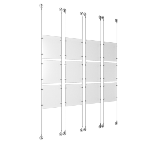 (12) 8-1/2'' Width x 11'' Height Clear Acrylic Frame & (8) Aluminum Clear Anodized Adjustable Angle Signature Cable Systems with (48) Single-Sided Panel Grippers