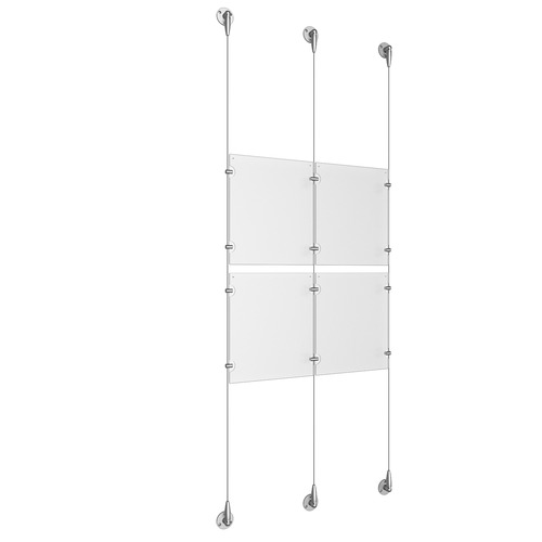 (4) 8-1/2'' Width x 11'' Height Clear Acrylic Frame & (3) Aluminum Clear Anodized Adjustable Angle Signature Cable Systems with (8) Single-Sided Panel Grippers (4) Double-Sided Panel Grippers