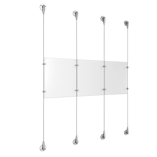 (3) 8-1/2'' Width x 11'' Height Clear Acrylic Frame & (4) Aluminum Clear Anodized Adjustable Angle Signature Cable Systems with (4) Single-Sided Panel Grippers (4) Double-Sided Panel Grippers