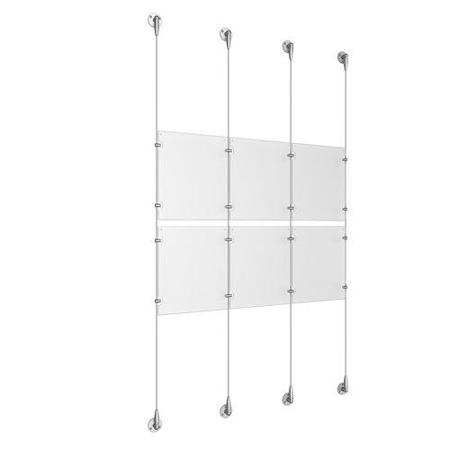 (6) 8-1/2'' Width x 11'' Height Clear Acrylic Frame & (4) Aluminum Clear Anodized Adjustable Angle Signature Cable Systems with (8) Single-Sided Panel Grippers (8) Double-Sided Panel Grippers