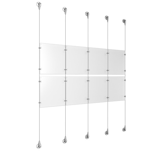 (8) 8-1/2'' Width x 11'' Height Clear Acrylic Frame & (5) Aluminum Clear Anodized Adjustable Angle Signature Cable Systems with (8) Single-Sided Panel Grippers (12) Double-Sided Panel Grippers