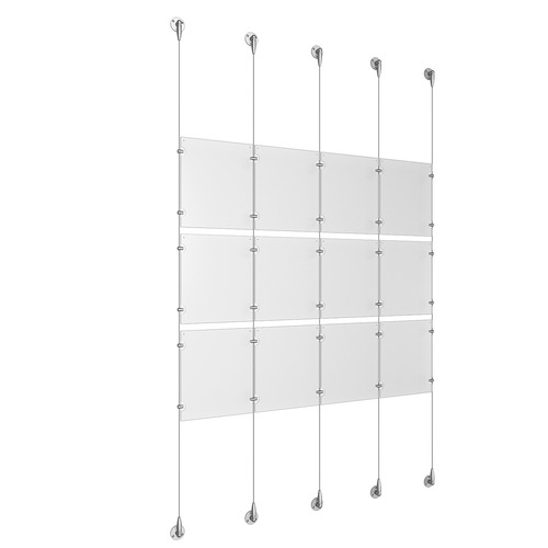(12) 8-1/2'' Width x 11'' Height Clear Acrylic Frame & (5) Aluminum Clear Anodized Adjustable Angle Signature Cable Systems with (12) Single-Sided Panel Grippers (18) Double-Sided Panel Grippers