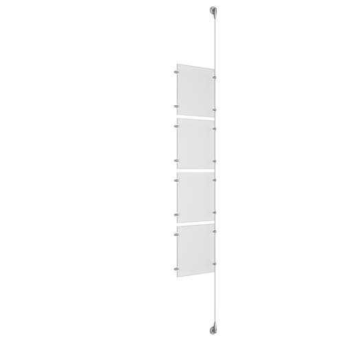 (4) 8-1/2'' Width x 11'' Height Clear Acrylic Frame & (1) Aluminum Clear Anodized Adjustable Angle Signature Cable Systems with (8) Single-Sided Panel Grippers (8) Double-Sided Panel Grippers