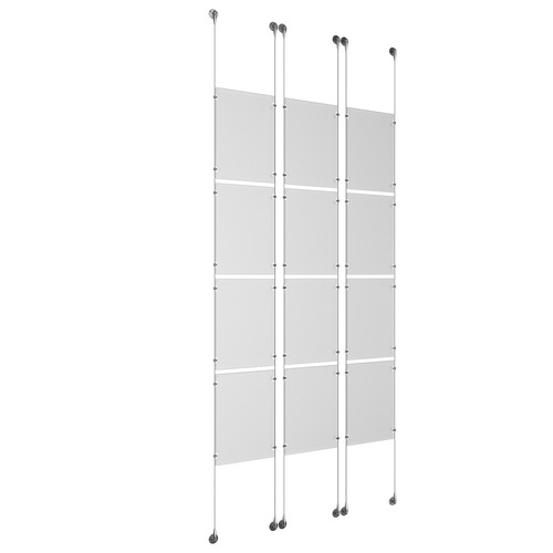 (12) 11'' Width x 17'' Height Clear Acrylic Frame & (6) Aluminum Chrome Polished Adjustable Angle Signature Cable Systems with (48) Single-Sided Panel Grippers