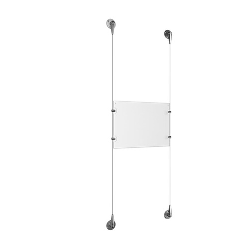 (1) 8-1/2'' Width x 11'' Height Clear Acrylic Frame & (2) Aluminum Chrome Polished Adjustable Angle Signature Cable Systems with (4) Single-Sided Panel Grippers