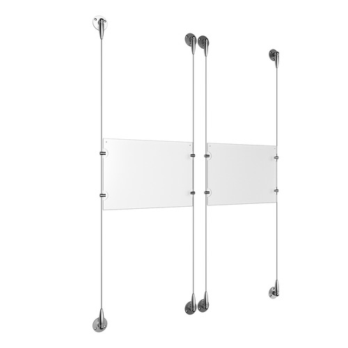 (2) 11'' Width x 8-1/2'' Height Clear Acrylic Frame & (4) Aluminum Chrome Polished Adjustable Angle Signature Cable Systems with (8) Single-Sided Panel Grippers