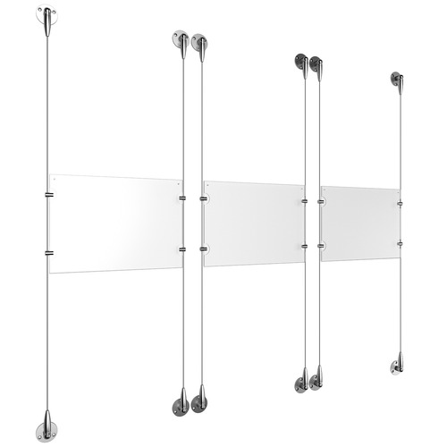 (3) 11'' Width x 8-1/2'' Height Clear Acrylic Frame & (6) Aluminum Chrome Polished Adjustable Angle Signature Cable Systems with (12) Single-Sided Panel Grippers
