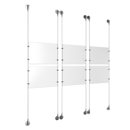 (6) 11'' Width x 8-1/2'' Height Clear Acrylic Frame & (6) Aluminum Chrome Polished Adjustable Angle Signature Cable Systems with (24) Single-Sided Panel Grippers