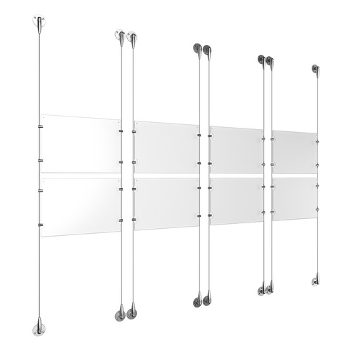 (8) 11'' Width x 8-1/2'' Height Clear Acrylic Frame & (8) Aluminum Chrome Polished Adjustable Angle Signature Cable Systems with (32) Single-Sided Panel Grippers