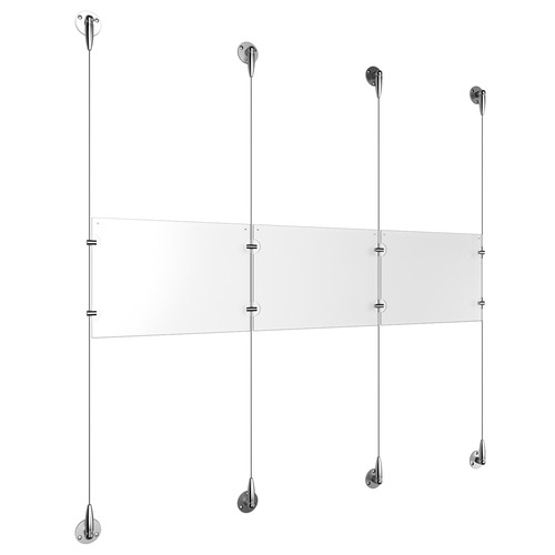 (3) 11'' Width x 8-1/2'' Height Clear Acrylic Frame & (4) Aluminum Chrome Polished Adjustable Angle Signature Cable Systems with (4) Single-Sided Panel Grippers (4) Double-Sided Panel Grippers