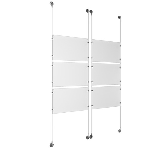 (6) 17'' Width x 11'' Height Clear Acrylic Frame & (4) Aluminum Chrome Polished Adjustable Angle Signature Cable Systems with (24) Single-Sided Panel Grippers
