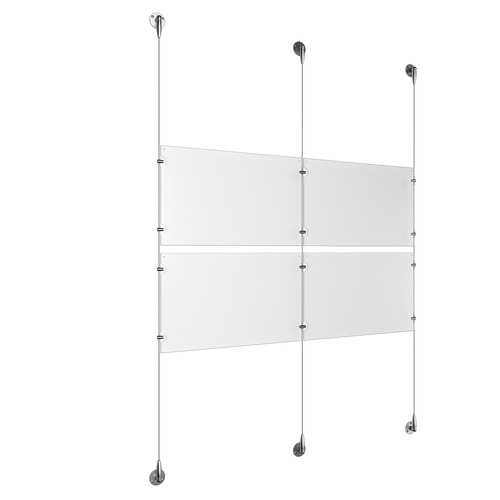 (4) 17'' Width x 11'' Height Clear Acrylic Frame & (3) Aluminum Chrome Polished Adjustable Angle Signature Cable Systems with (8) Single-Sided Panel Grippers (4) Double-Sided Panel Grippers