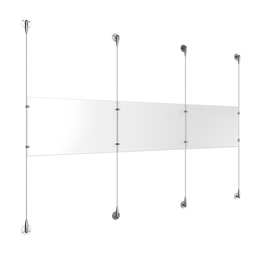 (3) 17'' Width x 11'' Height Clear Acrylic Frame & (4) Aluminum Chrome Polished Adjustable Angle Signature Cable Systems with (4) Single-Sided Panel Grippers (4) Double-Sided Panel Grippers