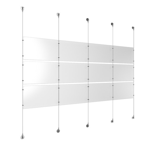 (12) 17'' Width x 11'' Height Clear Acrylic Frame & (5) Aluminum Chrome Polished Adjustable Angle Signature Cable Systems with (12) Single-Sided Panel Grippers (18) Double-Sided Panel Grippers