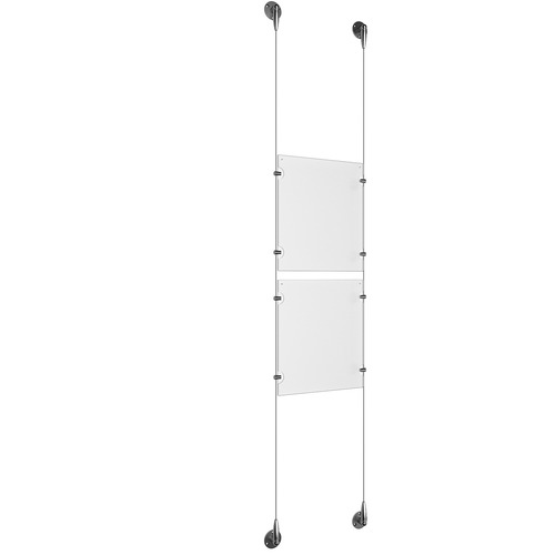 (2) 8-1/2'' Width x 11'' Height Clear Acrylic Frame & (2) Aluminum Chrome Polished Adjustable Angle Signature Cable Systems with (8) Single-Sided Panel Grippers
