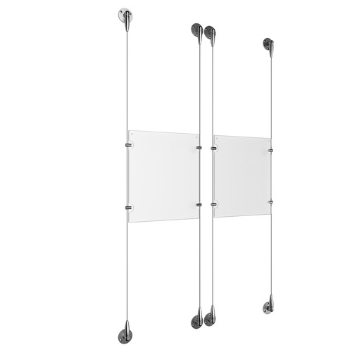 (2) 8-1/2'' Width x 11'' Height Clear Acrylic Frame & (4) Aluminum Chrome Polished Adjustable Angle Signature Cable Systems with (8) Single-Sided Panel Grippers