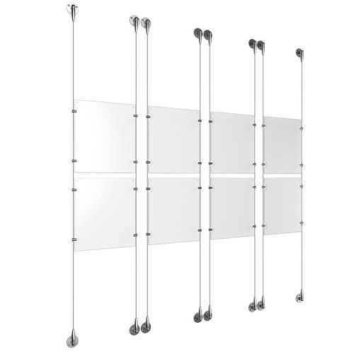 (8) 8-1/2'' Width x 11'' Height Clear Acrylic Frame & (8) Aluminum Chrome Polished Adjustable Angle Signature Cable Systems with (32) Single-Sided Panel Grippers