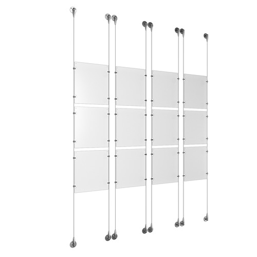 (12) 8-1/2'' Width x 11'' Height Clear Acrylic Frame & (8) Aluminum Chrome Polished Adjustable Angle Signature Cable Systems with (48) Single-Sided Panel Grippers