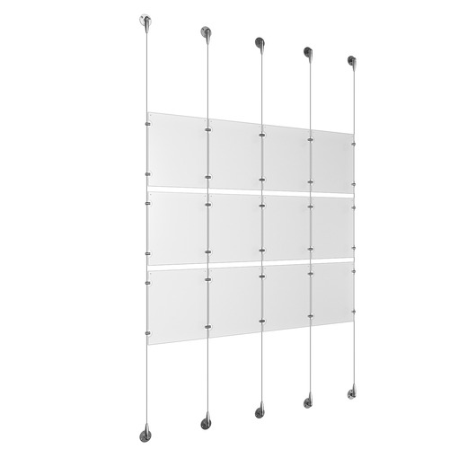 (12) 8-1/2'' Width x 11'' Height Clear Acrylic Frame & (5) Aluminum Chrome Polished Adjustable Angle Signature Cable Systems with (12) Single-Sided Panel Grippers (18) Double-Sided Panel Grippers