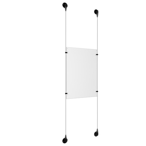 (1) 11'' Width x 17'' Height Clear Acrylic Frame & (2) Aluminum Matte Black Adjustable Angle Signature Cable Systems with (4) Single-Sided Panel Grippers