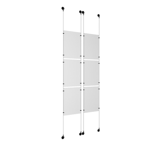(6) 11'' Width x 17'' Height Clear Acrylic Frame & (4) Aluminum Matte Black Adjustable Angle Signature Cable Systems with (24) Single-Sided Panel Grippers