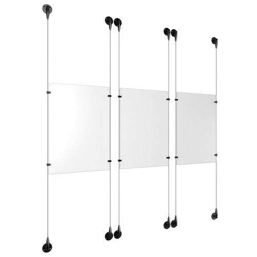 (3) 11'' Width x 17'' Height Clear Acrylic Frame & (6) Aluminum Matte Black Adjustable Angle Signature Cable Systems with (12) Single-Sided Panel Grippers