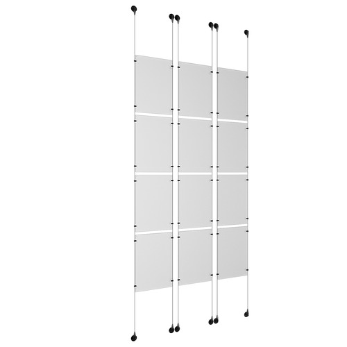 (12) 11'' Width x 17'' Height Clear Acrylic Frame & (6) Aluminum Matte Black Adjustable Angle Signature Cable Systems with (48) Single-Sided Panel Grippers