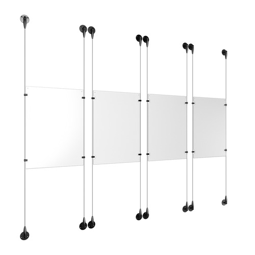 (4) 11'' Width x 17'' Height Clear Acrylic Frame & (8) Aluminum Matte Black Adjustable Angle Signature Cable Systems with (16) Single-Sided Panel Grippers