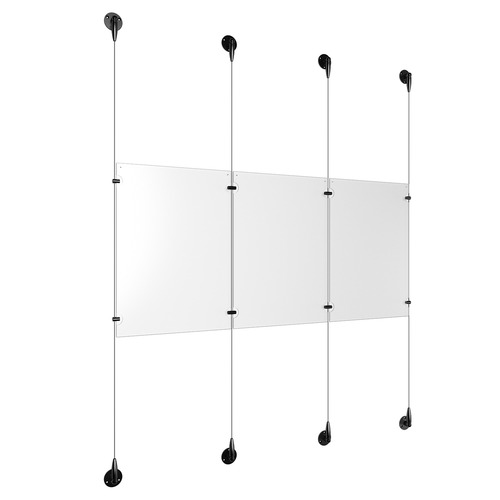 (3) 11'' Width x 17'' Height Clear Acrylic Frame & (4) Aluminum Matte Black Adjustable Angle Signature Cable Systems with (4) Single-Sided Panel Grippers (4) Double-Sided Panel Grippers