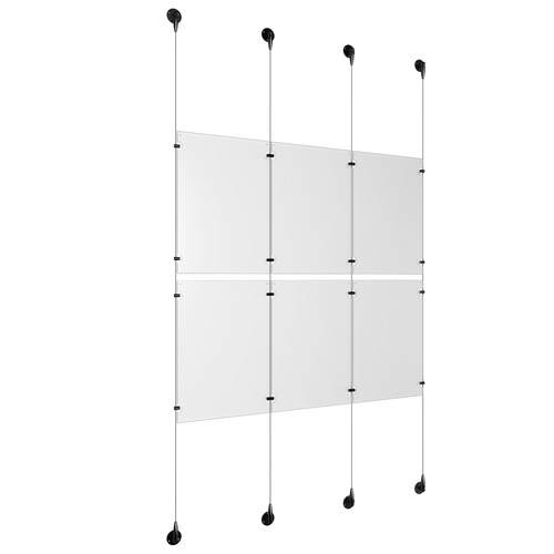 (6) 11'' Width x 17'' Height Clear Acrylic Frame & (4) Aluminum Matte Black Adjustable Angle Signature Cable Systems with (8) Single-Sided Panel Grippers (8) Double-Sided Panel Grippers