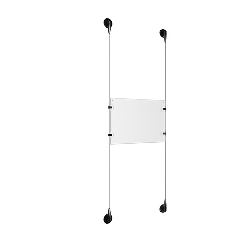 (1) 8-1/2'' Width x 11'' Height Clear Acrylic Frame & (2) Aluminum Matte Black Adjustable Angle Signature Cable Systems with (4) Single-Sided Panel Grippers