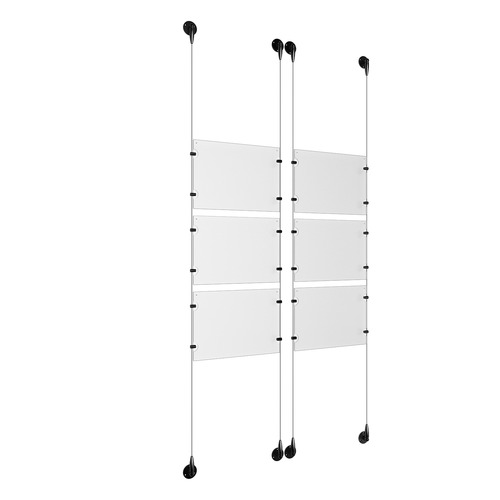 (6) 11'' Width x 8-1/2'' Height Clear Acrylic Frame & (4) Aluminum Matte Black Adjustable Angle Signature Cable Systems with (24) Single-Sided Panel Grippers