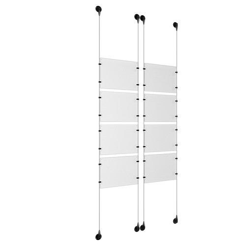 (8) 11'' Width x 8-1/2'' Height Clear Acrylic Frame & (4) Aluminum Matte Black Adjustable Angle Signature Cable Systems with (32) Single-Sided Panel Grippers