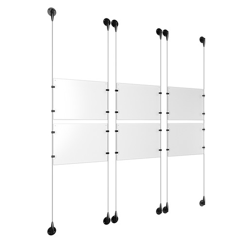 (6) 11'' Width x 8-1/2'' Height Clear Acrylic Frame & (6) Aluminum Matte Black Adjustable Angle Signature Cable Systems with (24) Single-Sided Panel Grippers