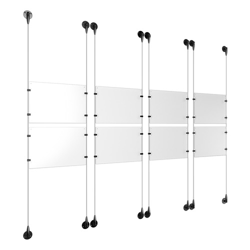 (8) 11'' Width x 8-1/2'' Height Clear Acrylic Frame & (8) Aluminum Matte Black Adjustable Angle Signature Cable Systems with (32) Single-Sided Panel Grippers