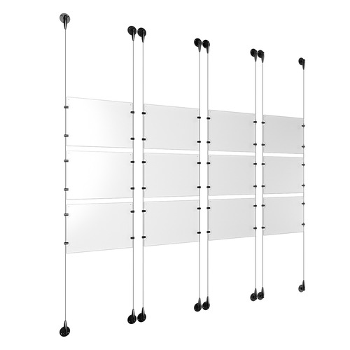 (12) 11'' Width x 8-1/2'' Height Clear Acrylic Frame & (8) Aluminum Matte Black Adjustable Angle Signature Cable Systems with (48) Single-Sided Panel Grippers