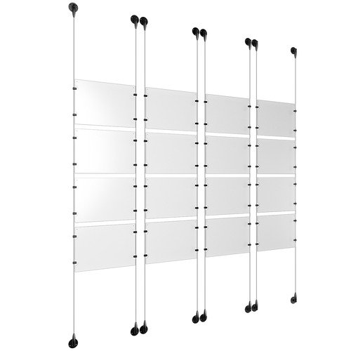 (16) 11'' Width x 8-1/2'' Height Clear Acrylic Frame & (8) Aluminum Matte Black Adjustable Angle Signature Cable Systems with (64) Single-Sided Panel Grippers
