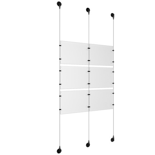 (6) 11'' Width x 8-1/2'' Height Clear Acrylic Frame & (3) Aluminum Matte Black Adjustable Angle Signature Cable Systems with (12) Single-Sided Panel Grippers (6) Double-Sided Panel Grippers