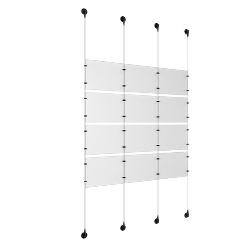 (12) 11'' Width x 8-1/2'' Height Clear Acrylic Frame & (4) Aluminum Matte Black Adjustable Angle Signature Cable Systems with (16) Single-Sided Panel Grippers (16) Double-Sided Panel Grippers