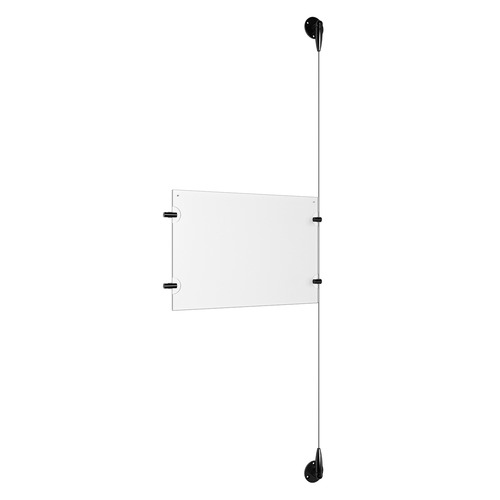 (1) 11'' Width x 8-1/2'' Height Clear Acrylic Frame & (1) Aluminum Matte Black Adjustable Angle Signature Cable Systems with (2) Single-Sided Panel Grippers (2) Double-Sided Panel Grippers